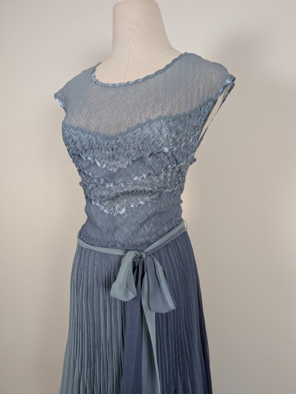 Komarov Asymmetrical Silk Midi Dress Size Large Pastel Blue Formal Sheer - Picture 11 of 16
